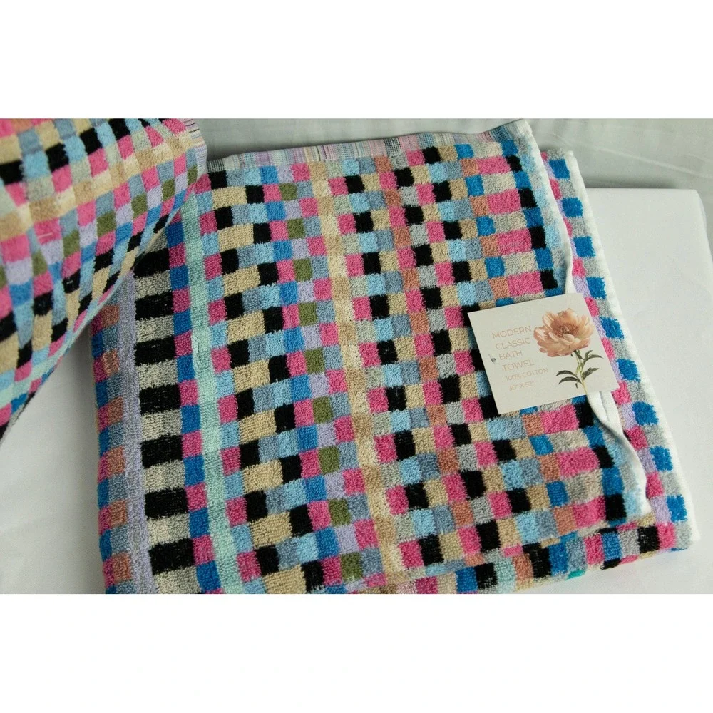 Modern Classic 100% Cotton Bath Towel Set Multi Color Checkered 30x52 2pc